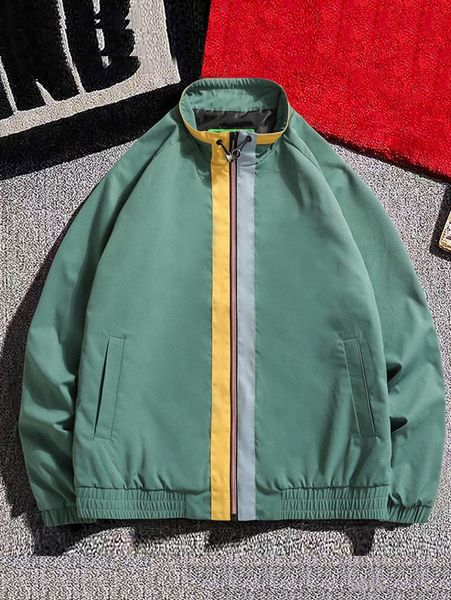 

men letter graphic back drawstring zip-up jacket 88mt#, Black;brown