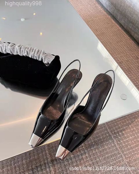 

dress shoes shengjia park caiying rose same metal square head high-heeled sandals baotou thin heel women's early spring style, Black
