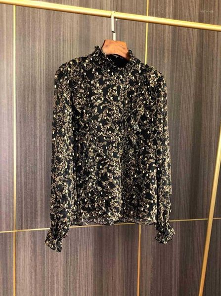 

women shirt ruffles long sleeve silk floral print 2020 new blouse1, White