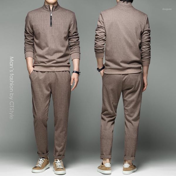 

fall men's fashion trend set half turtleneck sweater set matching handsome men's 2020 new autumn clothes1, Gray