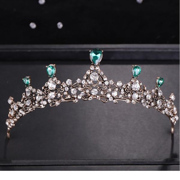 

урожай барокко зеленый горный хрусталь кристалл корона свадебный головной убор свадебные аксессуары для волос ювелирные изделия принцесса ко, Slivery;golden
