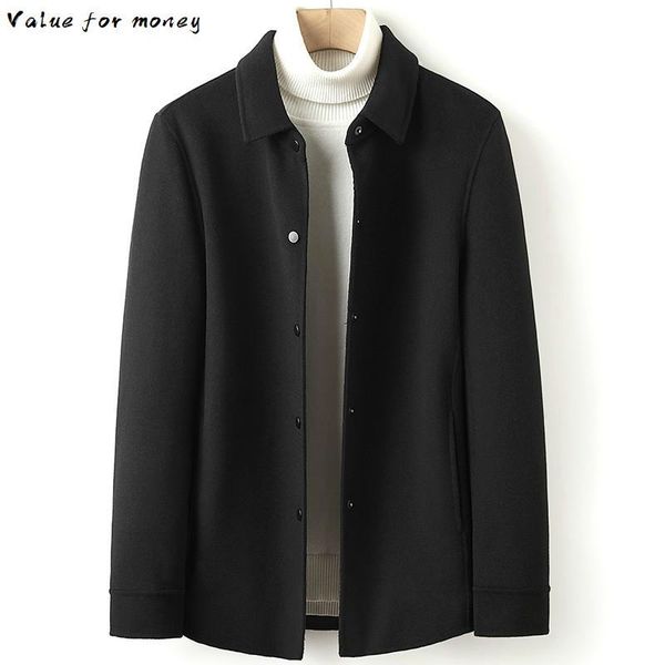 

men's wool & blends 2021 coat men spring autumn casual double-sided jacket coats for overcoat erkek mont 4989 kj3620, Black