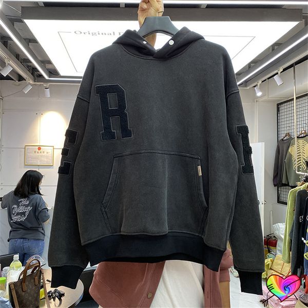 

men vintage hoodies women flocked embroidered man hoodie hooded sweatshirts, Black