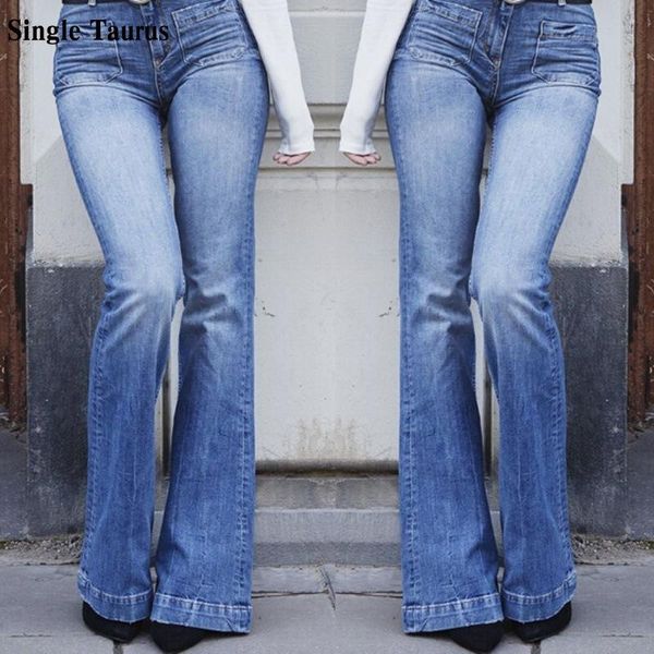 

fashion slim high waist bell bottom denim pants women casual straight denim blue pants for women bleached flare jeans