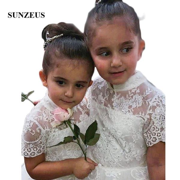 

high neck short sleeve lace flower girls dresses 2020 soft tulle girls pageant dresses short sleeve vestidos de comunion sf10, Red;yellow