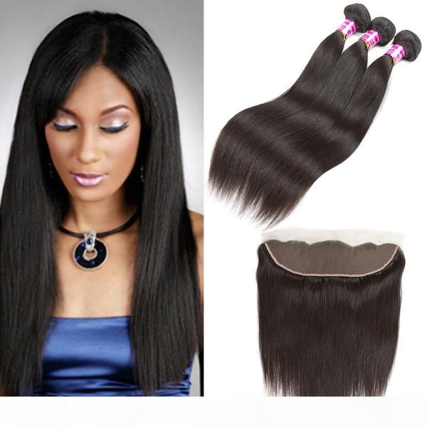 

fine brazilian virgin human hair with body wave lace frontal closure + 3 pieces exquisite brazilian unprocessed virgin hair bundles, Black;brown