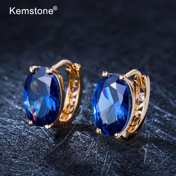 

hoop & huggie kemstone oval austrian crystal blue purple color copper alloy earrings fashion women jewelry gift, Golden;silver