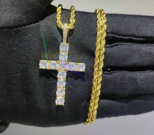 

shining diamond stone cross pendants necklace jewelry platinum plated men women lover gift couple religious11, Silver