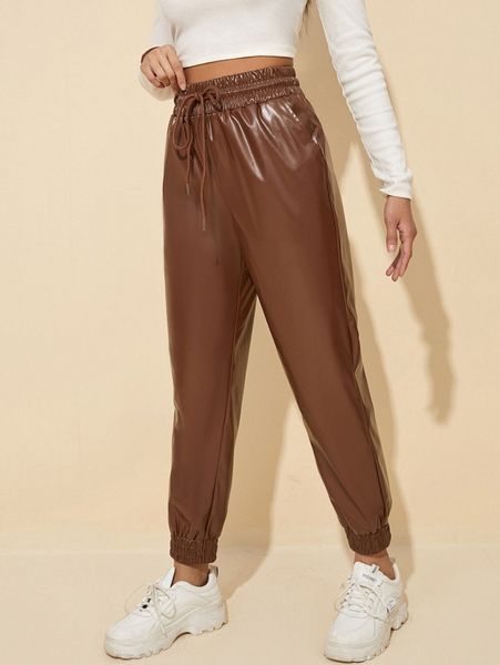 

drawstring waist patent pants a7eq#, Black;white