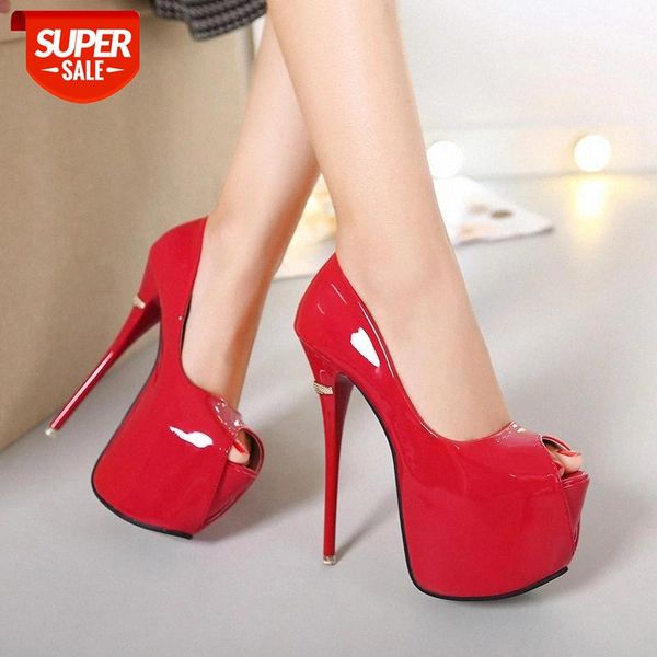 

fashion shoes women platform high heels 16cm female pumps peep toe leather red wedding shoes ladies singles car models #xo83, Black