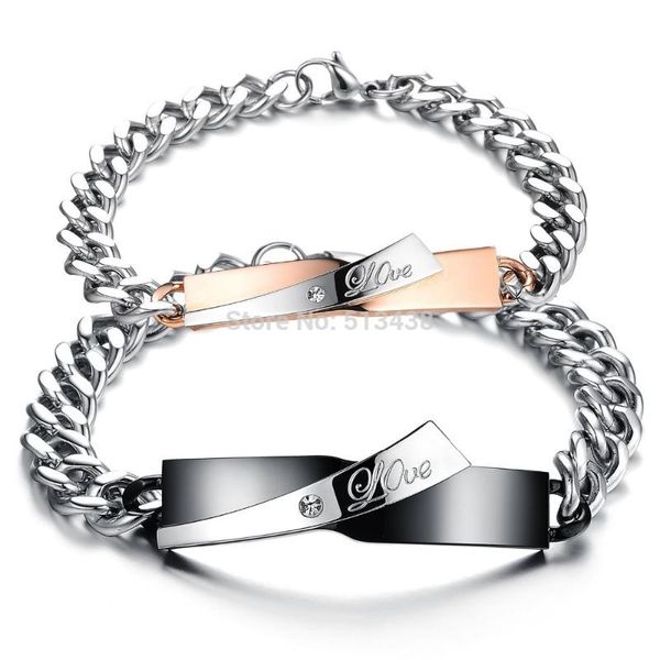 

couple bracelets chain link love set stainless steel bangle true love gifts w cz, Black