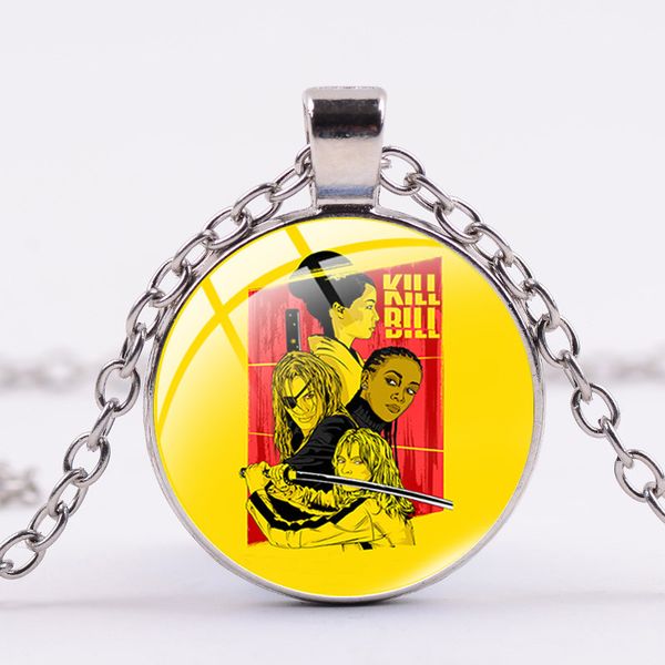 

movie kill bill necklace the bride poster handmade glass cabochon pendant 8 patterns charm women statement necklaces, Silver