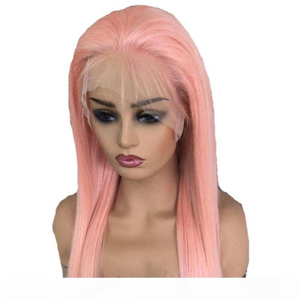 

pink full human lace wig color straight hair virgin brazilian glueless pre-plucked lace front human hair wigs with baby hair, Black;brown