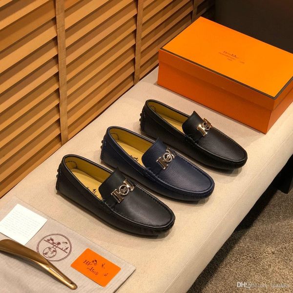 

mm handmade genuine leather men's loafer shoes british style casual soft soles shoe breathable luxury men designer flats plus 45, Black