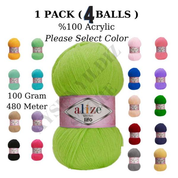 

thread 1 pack ( 4 balls ) alize extra life hand knitting yarn ( %100 acrylic ) fiber yarn crochet tool kit, Black;white