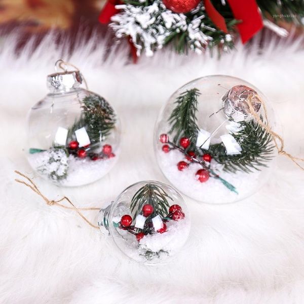 

christmas decorations pre-decorated with small berries and pine needle strip hanging xmas ball refillable clear plastic ornaments1