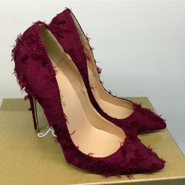 

2021 autumn new green tasseled fringed slim high-heeled shoes tips pointed toes stiletto heels girl's party shoes women 45, Black