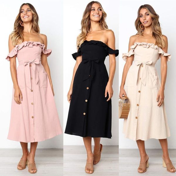 

elegant backless women summer dress 2021 ruffles casual off shoulder dress strapless sundress female vintage midi dresses, Black;gray