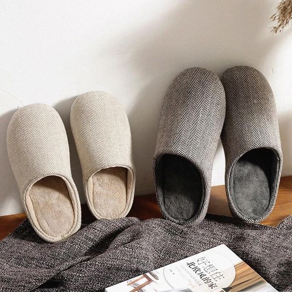 

luxury pinstripe home women fur slippers winter warm plush non-slip indoor bedroom ladies furry slides flats couples shoes #g37l, Black