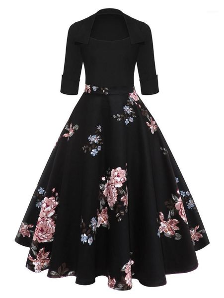 

wipalo audrey hepburn vintage party dress women floral flare midi dresses winter spring retro elegant dress vestidos robe femme1, Black;gray