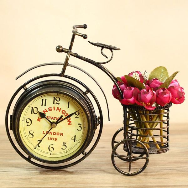 

desk & table clocks antique style silent digital retro bicycle modeling metal clock iron art deskdecorations home ornament crafts1