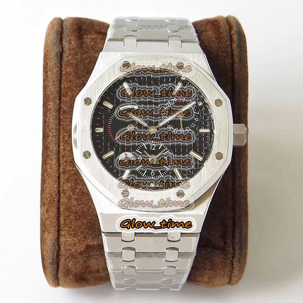 

jf version dual time zone dial 26120st.oo.1220st.03 cal.2329/2846 automatic power reserve mens-watch silver steel bracelet luxry watches, Slivery;brown