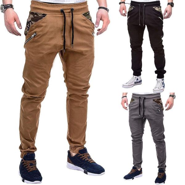 Pantaloni da uomo Cintura da uomo con cordino con cuciture mimetiche grandi Pantaloni da jogging stile casual abbinati a colori per uomo