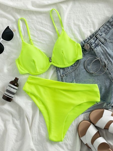 

neon lime underwire high waist bikini swimsuit t3l5#, White;black