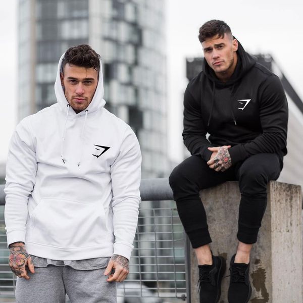 

men's solid color fitness 2021 fall/winter outdoor shark new pullover running casual hooded fashion fine slim gym hoodie, Blue;black