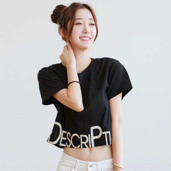 

women's summer 2019 new t-shirt dress korean navel exposed dress printed cotton round neck short sleeve t-shirt for women rjlrl, White