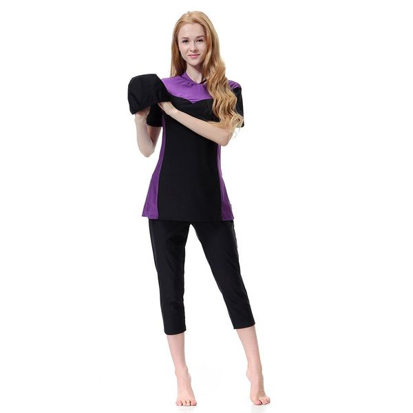 

muslim women swimwear three-piece suits with cap splice swimming wear sets burkini islamic swimsuits traditional sport burkinis, White