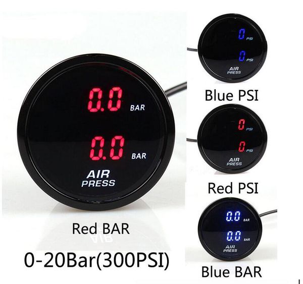 

2inch 52mm dual air suspension gauge air ride air pressure gauge psi bar red&blue led with 2pieces 1/8npt electrical sensors