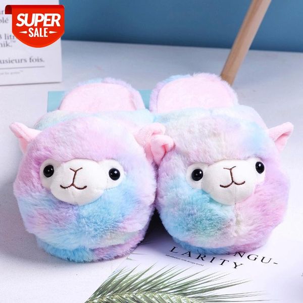 

plush velvet women's slippers for home non slip fur warm winter slippers furry lovely home cartoon sheep floor #cl86, Black