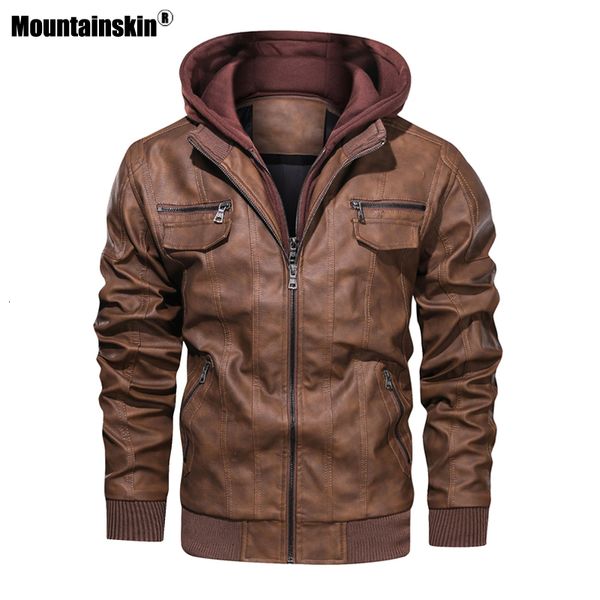 

mountainskin men's new motorcycle men thick hooded pu jacket winter warm leather coat male eu size mt008