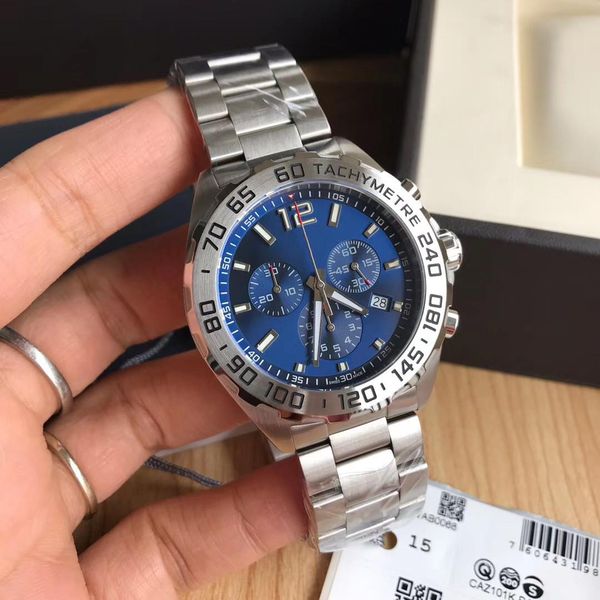 

20wholesale luxury watch swiss quartz movement sapphire f1 ba0842 men's quartz watch super luminous 43mm multi-function timing delivery, Slivery;brown