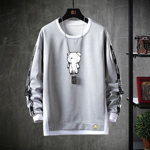 

свитер мужского 2019 модные корейский молодежный стиль поддельный из двух частей шеи pulloverclothes тканого пояса пуловер одежда с длинным, Black