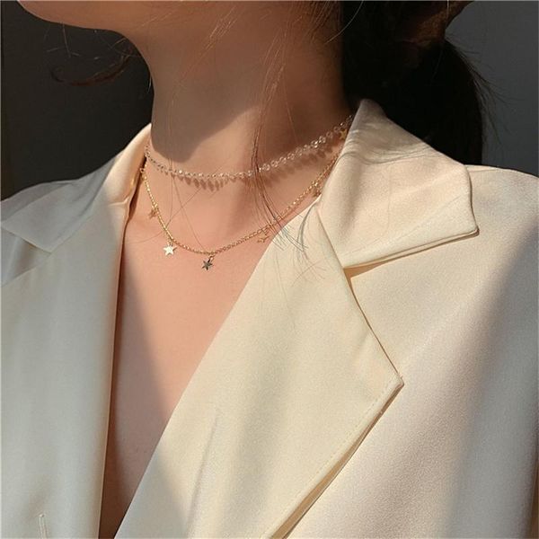 

kpop двухслойных цепей кристалл choker золотых звезды ожерелье для мамы женщина egirl эстетических ювелирных изделий воротника день матери п, Golden;silver