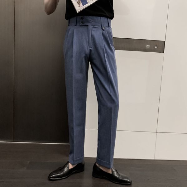 

daio mens korean spring and summer men's pure cotton double button trousers slim feet casual capris trend