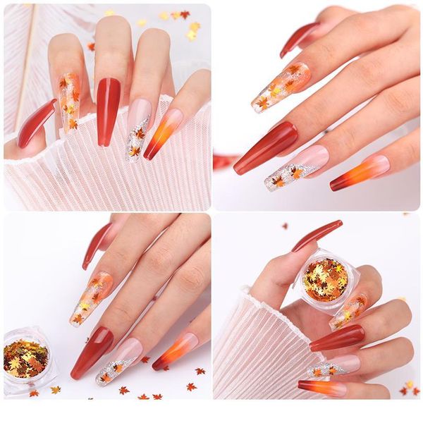 

1 box fall maple leaves nail art sequins 3d flakes slices holographics nail glitter paillettes nail art dec jllfoa, Silver;gold