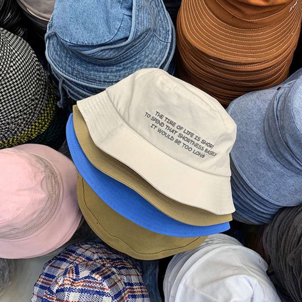 

letter korean personality fashion small eaves fisherman men's and women's tide yuansu basin summer sun hat, Blue;gray