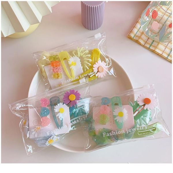 

6pcs/set kid's floral hairpins daisy hair accessories candy colors heart pink telephone line girls barrettes korean jllvwe