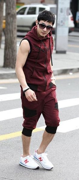 

летний новый мужской соответствие цвета одежда с капюшоном свитер рубашки летом нового мужским костюма без рукавов цвета соответствия спорти, Black