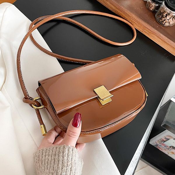 

2021 small saddle bags brand handbags 2021 women's fashion patent leather shoulder designer solid color crossbody purses