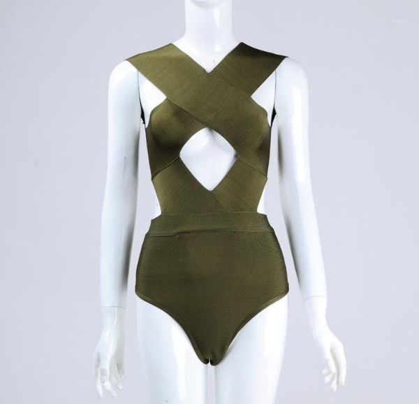 

4 colors v neck keyhole white olive beige black rayon bandage bodysuit women summer beach style bodysuits1, Black;white