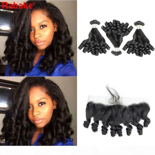 

remy funmi human hair bundles with frontal rabake peruvian funmi hair egg curls weave extensions funmi bouncy curl 13x4 lace frontal closure, Black;brown