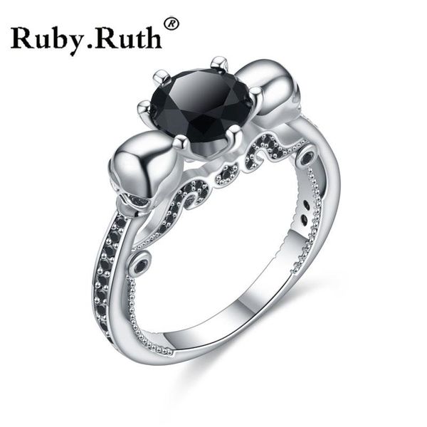 

wedding rings punk ring for women crystal skull black silver color fashion jewelry, Slivery;golden