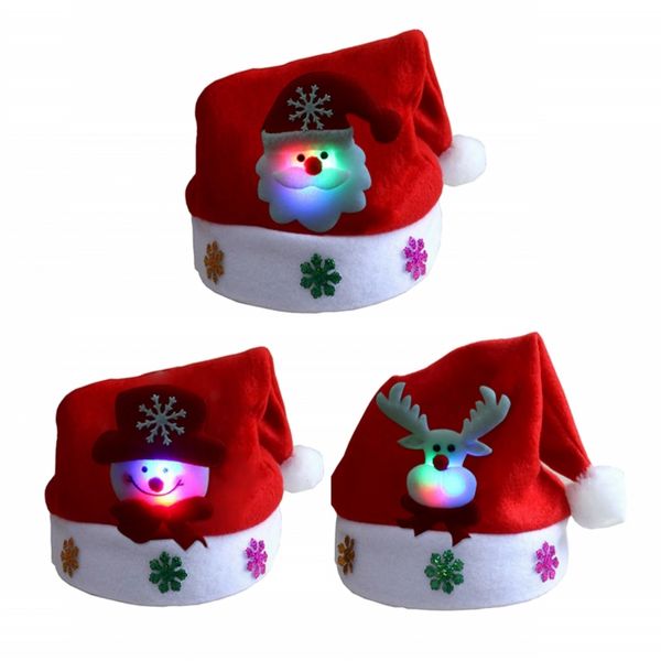 Luci a LED Cappelli natalizi Babbo Natale Pupazzo di neve Alce Adulti Bambini Cappellini Regalo di Natale Uomo Donna Bambini Cappellino per capelli Decorazioni per feste di Capodanno