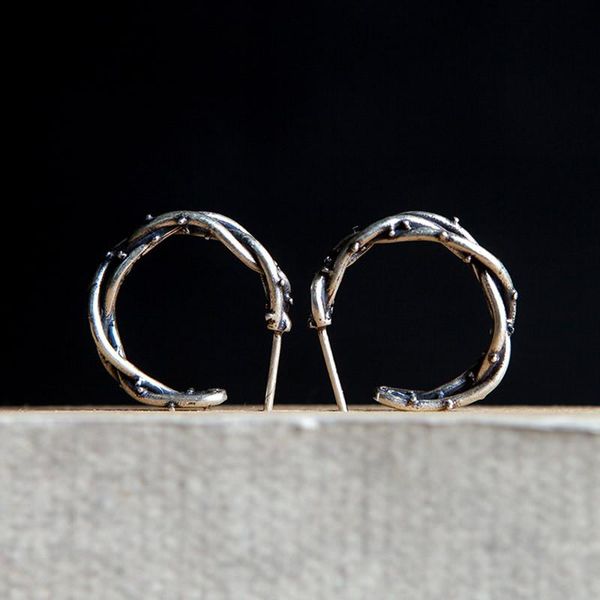 

new thorn hoop earrings 925 sterling silver circle round hoop earrings for women men fashion female trendy jewelry punk simple, Golden;silver