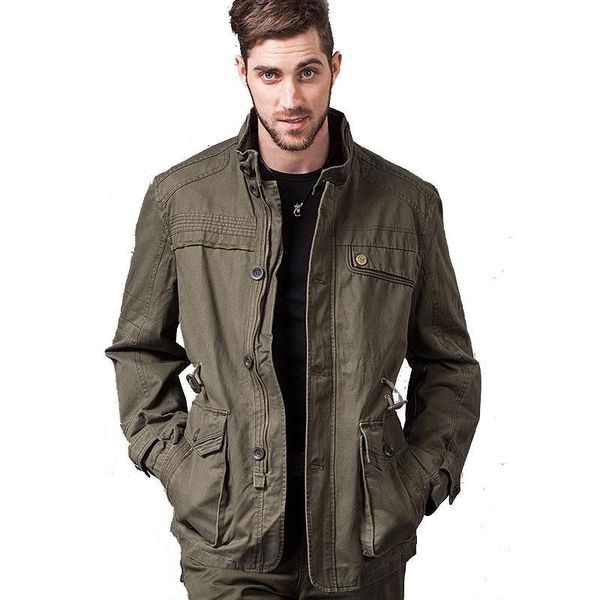 

new mens jacket designer fashion stand collar multi-pocket 100% cotton plus size casual jacket for men coat 4xl cf16619, Black;brown