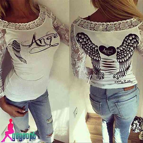 

fashion women lady clothes embroidery casual long sleeve shirt letter slim blouse ladies lace casual clothing 2016, White